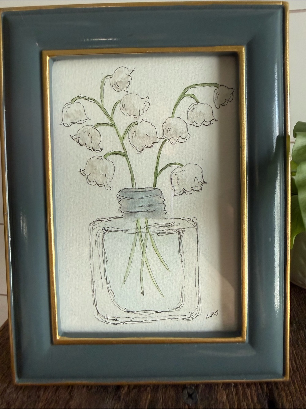 Hand crafted watercolor original in 4x6 blue frame - Picture 3 of 5